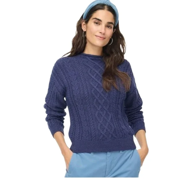 J.Crew Navy Cropped Thick Cotton Cable Knit Sweater Medium - Picture 1 of 6